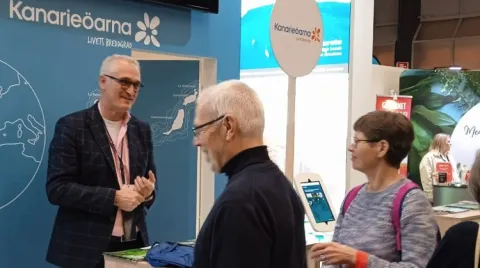 Mostrador de Islas Canarias en la feria Senior Mässan de Gotemburgo, Suecia