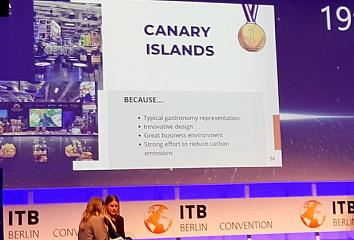 Momento del anuncio del premio al mejor estand europeo para Islas Canarias en la ITB Berlín