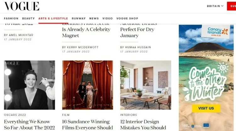 Banner publicitario de la campaña inteligente de Islas Canarias impulsada con el grupo tecnológico Amadeus